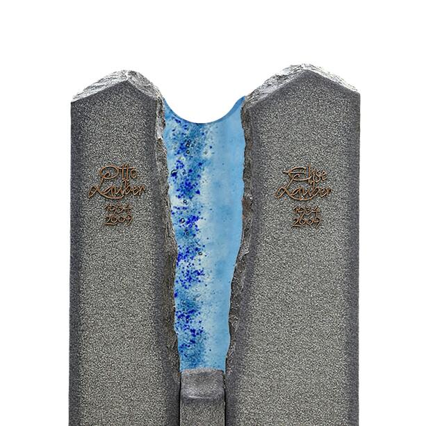 Zweiteiliges Granit Grabmal fr ein Doppelgrab mit Glaselement in blau - Magnus Aqua