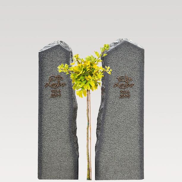 Zweiteiliges Granit Grabmal fr ein Doppelgrab mit Rosenbaum - Magnus Rosa