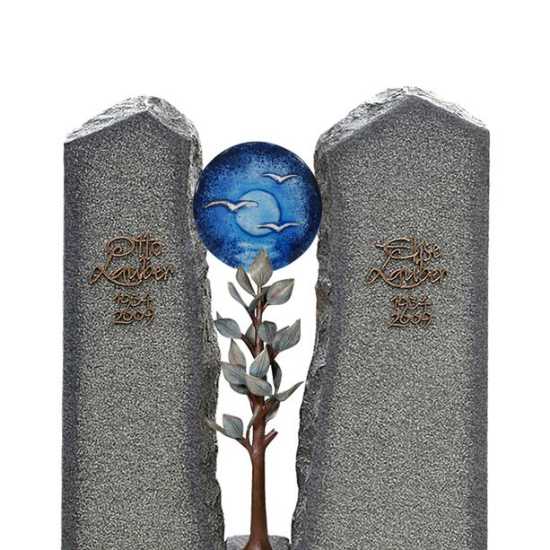 Zweiteiliges Granit Grabmal fr ein Einzelgrab mit Lebensbaum & Glas - Magnus Albero