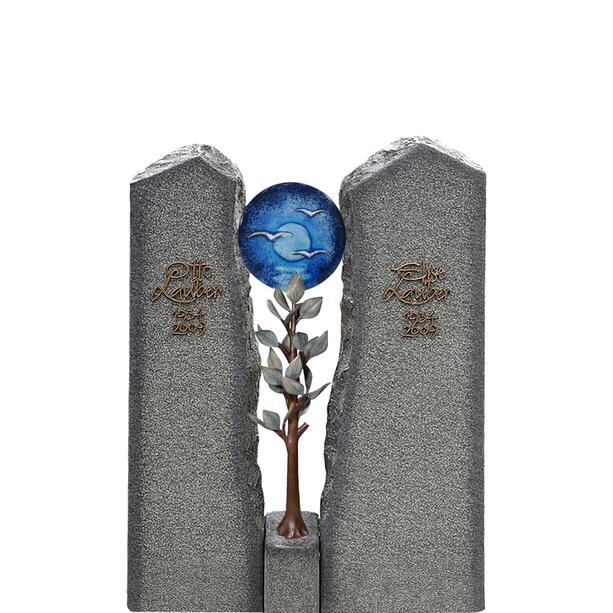 Zweiteiliges Granit Grabmal fr ein Einzelgrab mit Lebensbaum & Glas - Magnus Albero