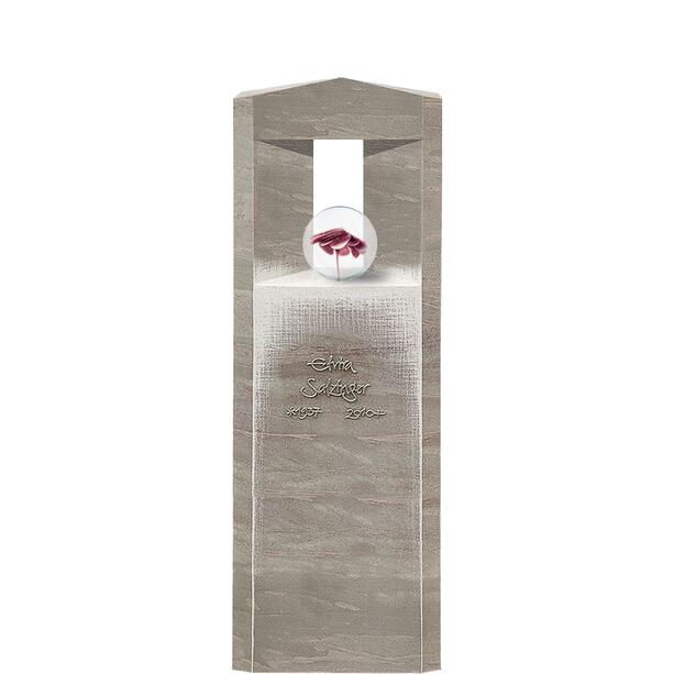 Einzelgrab Grabstein aus Kalkstein mit Glas Kugel & Blume - Porta Vita