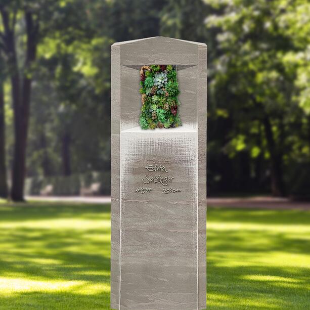 Urnengrab Grabstein aus Kalkstein mit vertikaler Bepflanzung & Hauswurz - Porta Flora