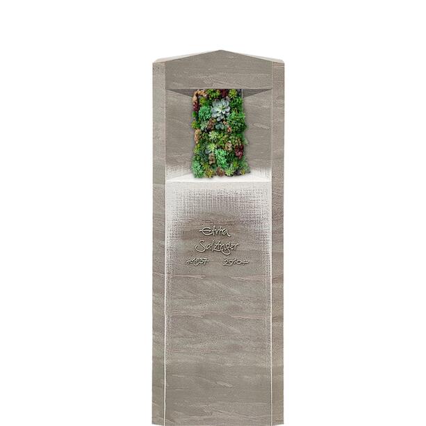Doppelgrab Grabstein aus Kalkstein mit vertikaler Bepflanzung & Hauswurz - Porta Flora
