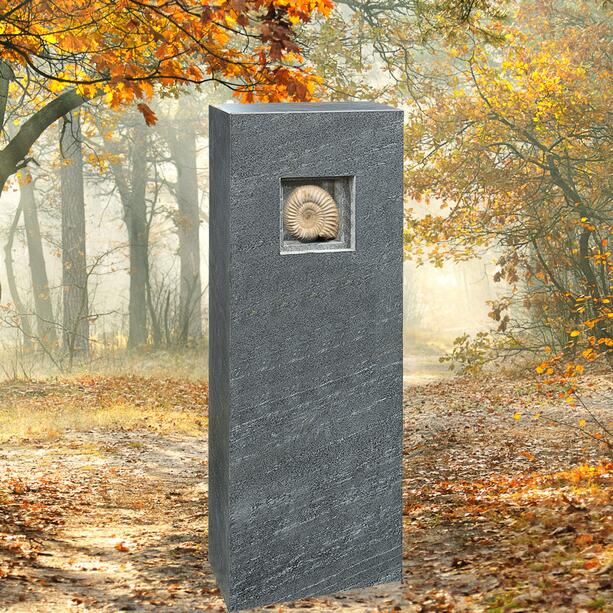 Einzelgrab Grabdenkmal in Granit mit historischem Ammoniten - Genevive Passato