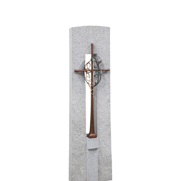 Urnengrabstein aus hellem Granit mit Kreuz & ffnung - Caprais