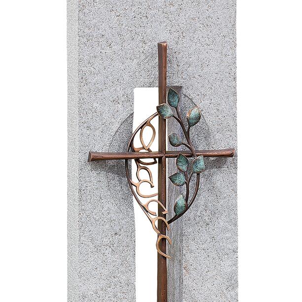 Einzelgrabstein aus hellem Granit mit Kreuz & ffnung - Caprais