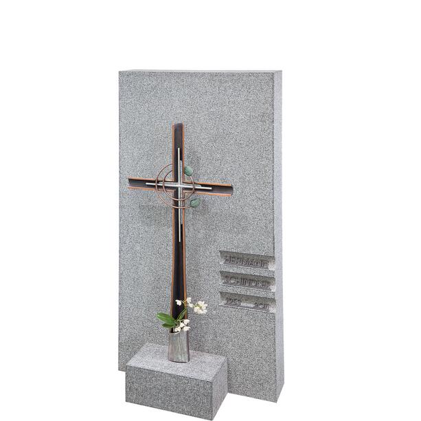 Heller Grabstein mit Bronze Kreuz Ornament - Doppelgrab - Sainte Ccile