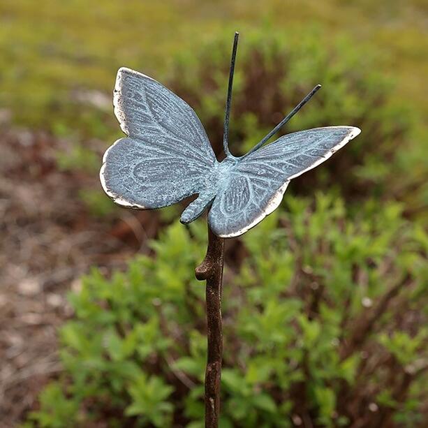 Blauer Bronze Schmetterling als Grabstecker mit Gold - Schmetterling Gru