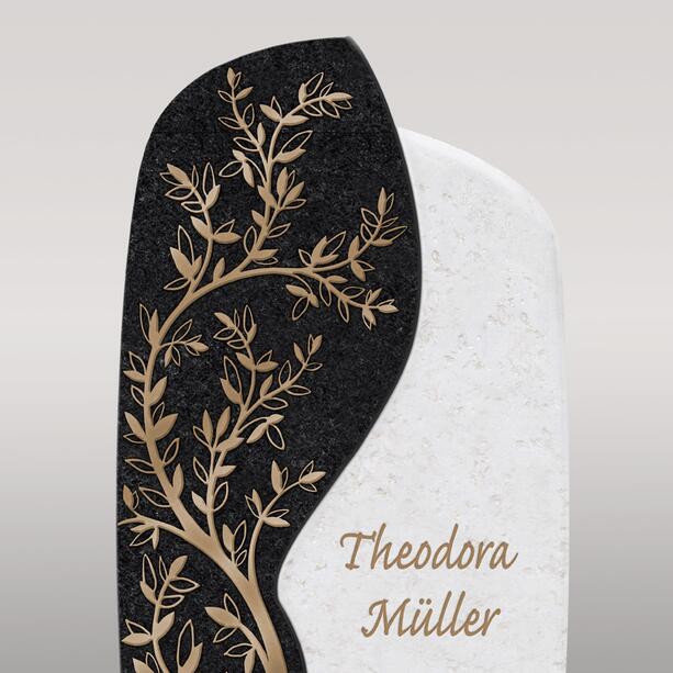 Doppelgrabstein aus Kalkstein & Granit mit floralem Messing Ornament - Cordelia Nova