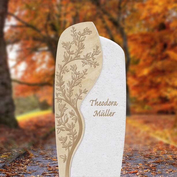 Kalkstein Doppelgrabmal mit floraler Ornament Gravur - Cordelia Nova