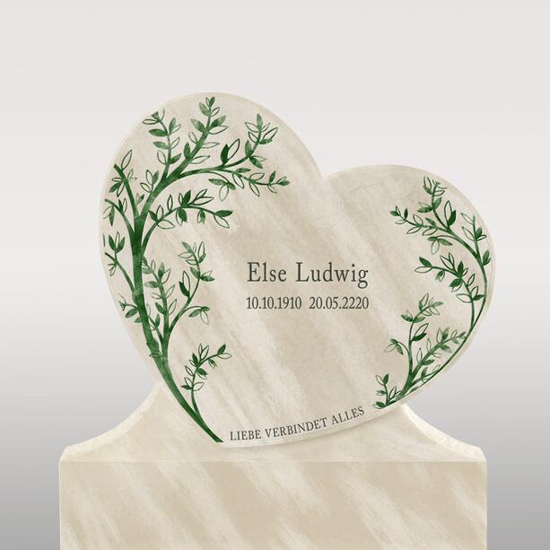 Einzelgrabstein Herz aus Kalkstein mit floralem Ornament - Cordina Flora