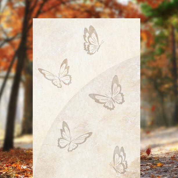 Helle Kalkstein Grabstele fr ein Urnengrab mit Schmetterlingen - Albera