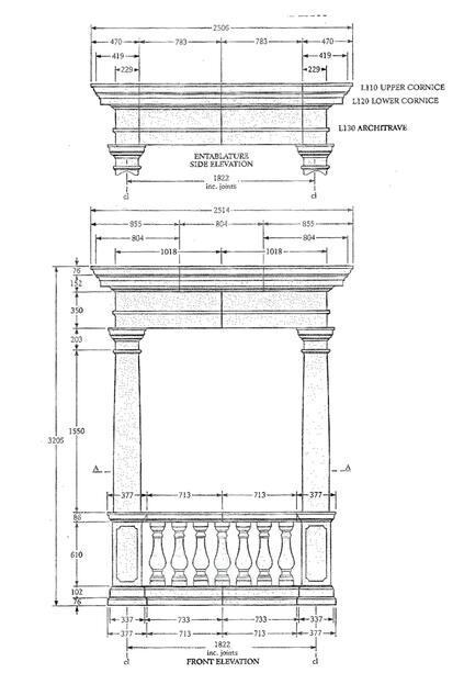 Sandsteinguss Pavillon mit Sulen und Balustrade - quadratisch - Eremitage