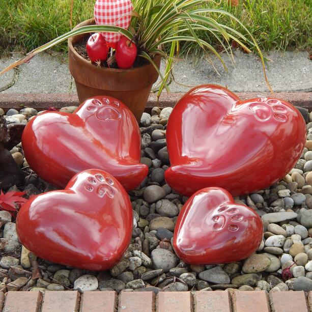 Rotes Herz mit Pfotenabdruck als Haustier Urne fr den Garten - Ystad