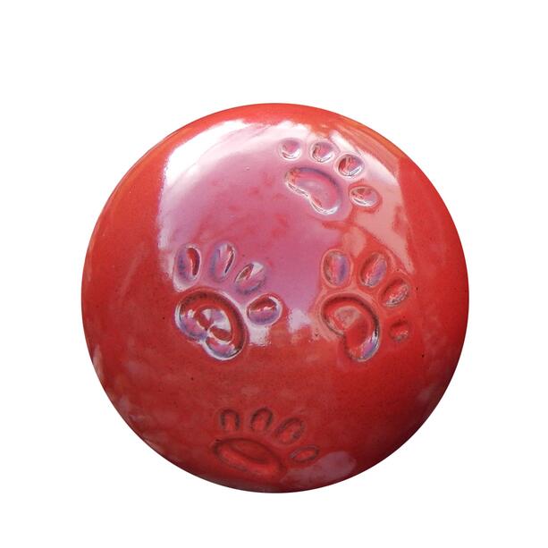 Rote kugelfrmige Urne mit Pfoten-Motiv fr Haustiere aus Keramik - Link