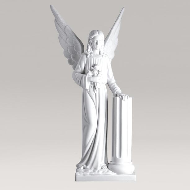 Engelskulptur aus Marmorguss - Engel mit Säule