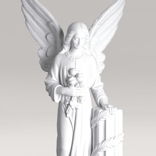 Marmorguss Engelfigur mit Säule - Engel Bella