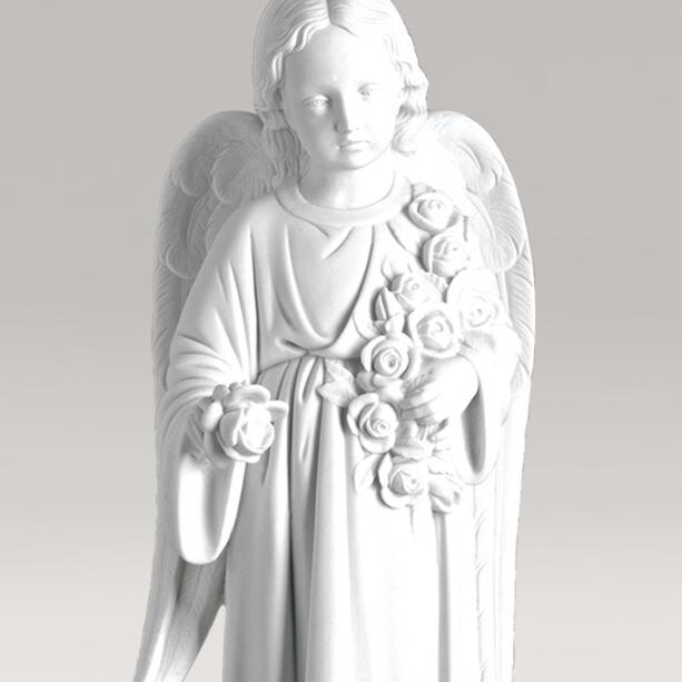Engelfigur mit Blumen aus Marmorguss - Angelo Giovane