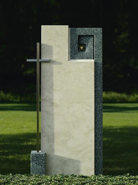 Moderner Grabstein für Urnengrab mit Metall Kreuz - Carmina