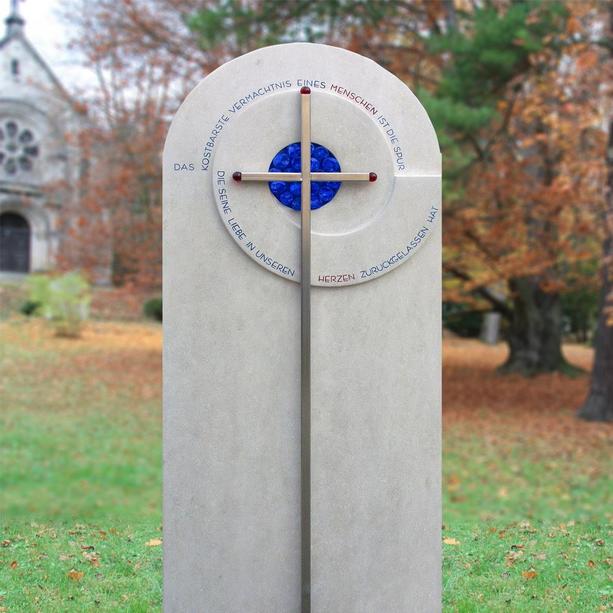 Modernes Grabdenkmal farbig mit Glaseinsatz & Kreuz - Toulon