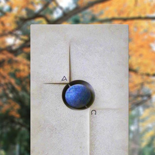Doppelgrabstein modern mit blauer Kugel - Azur
