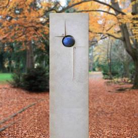 Doppelgrabstein modern mit blauer Kugel - Azur