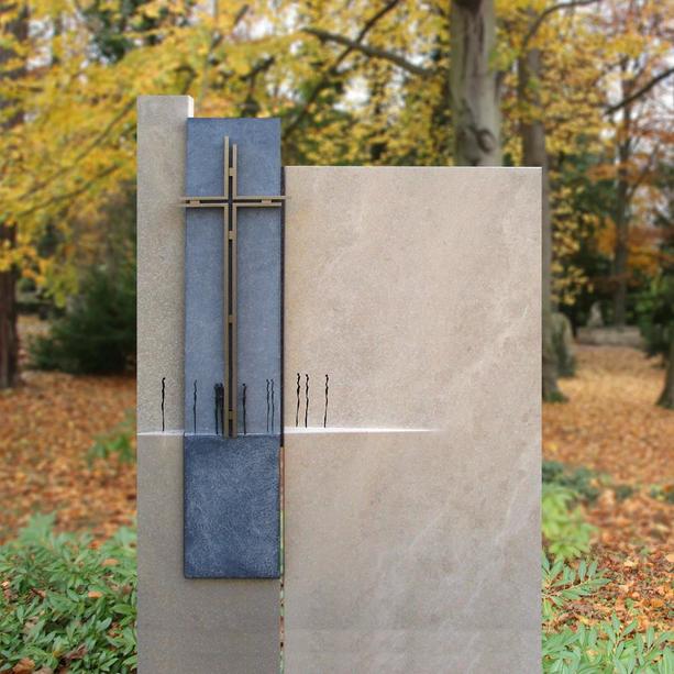 Stilvoller Urnengrabstein mit Metall Kreuz - Allori