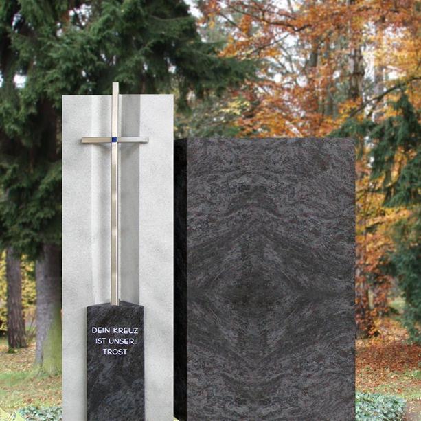 Grabmal Naturstein schwarz & weiß mit Kreuz - Sora
