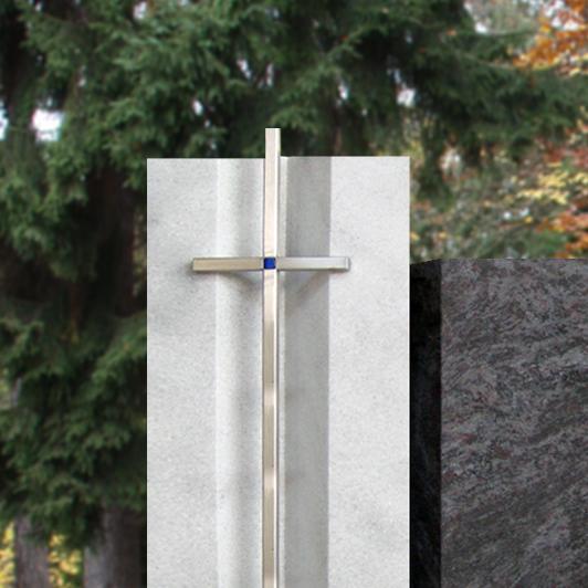 Grabmal Naturstein schwarz & weiß mit Kreuz - Sora