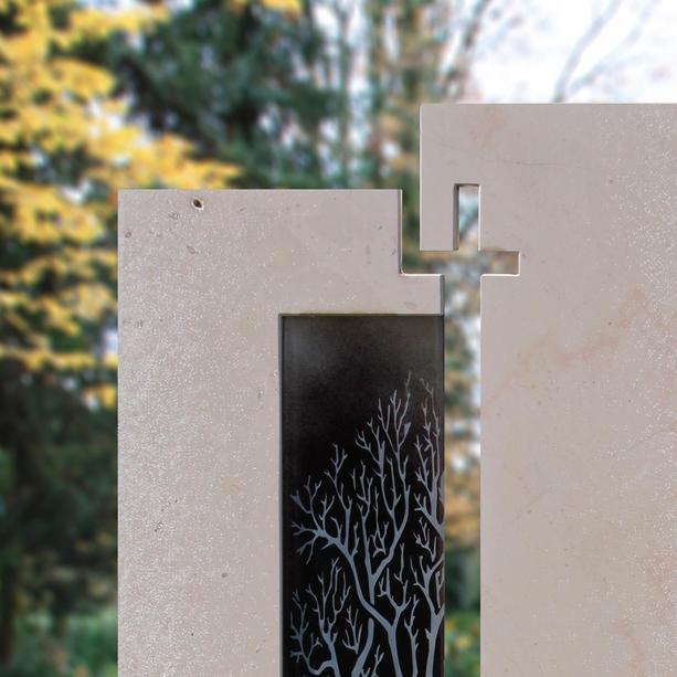 Grabmal Naturstein und Glas mit Baum Design - Bovino