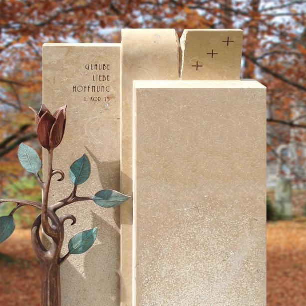 Doppelgrabstein modern Bronze mit Blume kaufen - Poesia