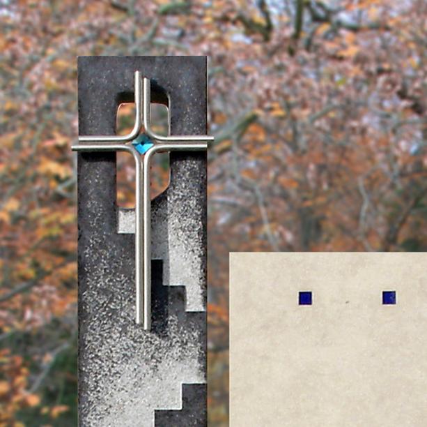Schöner Doppelgrabstein Naturstein modern mit Kreuz - Meteo
