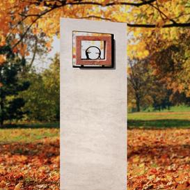 Moderner Doppelgrabstein Naturstein Travertin rot - Finestra