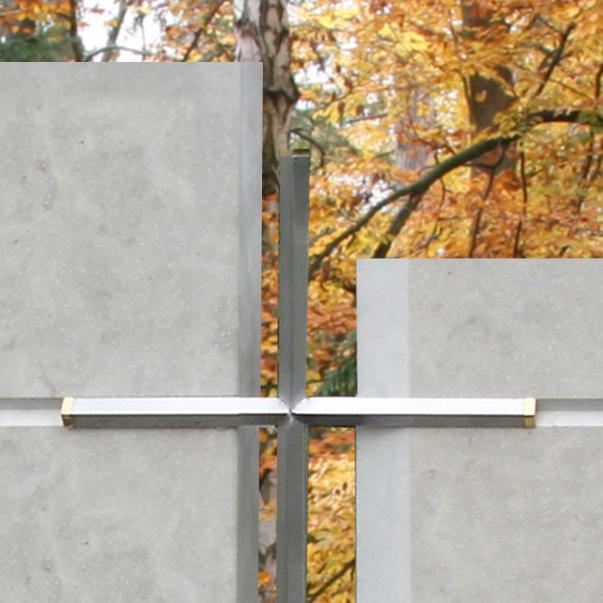 Doppelgrabmal Kalkstein hell modern Edelstahl Kreuz - Lavardin