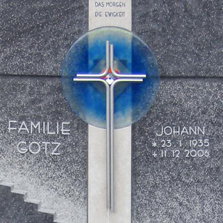 Gedenkstein Doppelgrab Granit Glas Treppe & Kreuz - Ravenna
