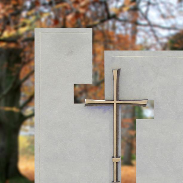 Urnengrabstein Naturstein zweiteilig Edelstahl Kreuz - Laterano