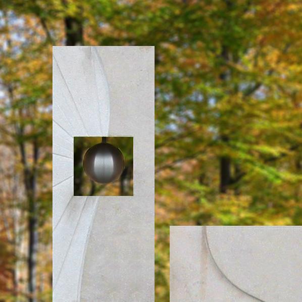 Doppelgrabstein Kalkstein modern mit Edelstahl Deko - Corona