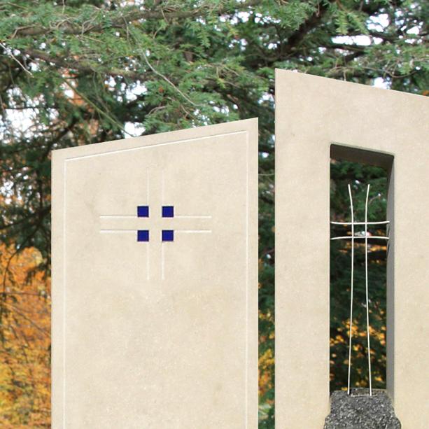 Grabstein Naturstein zweiteilig  modern mit Kreuz - Volturno