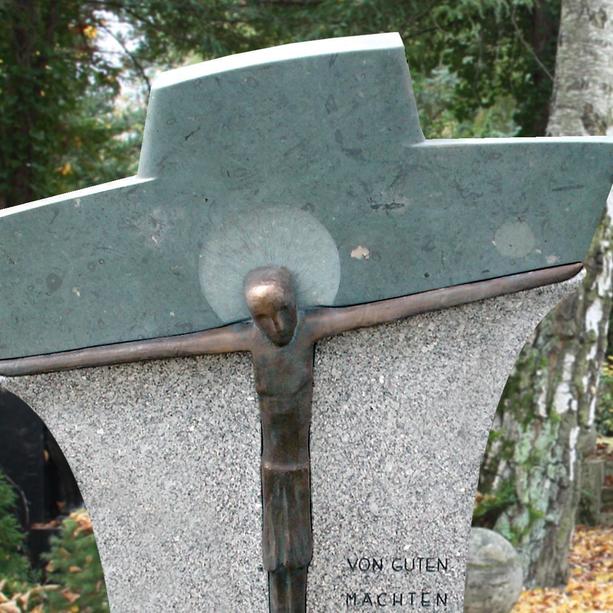 Doppelgrabstein Granit & Bronze Jesus Kreuz - Benedetto