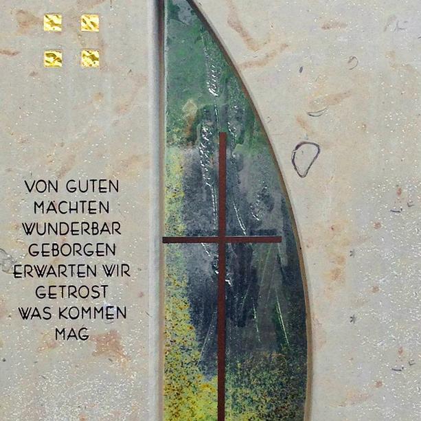 Doppelgrabstein modern buntes Glas & Kreuz - Vetro