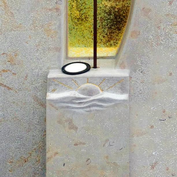 Doppelgrabstein modern buntes Glas & Kreuz - Vetro