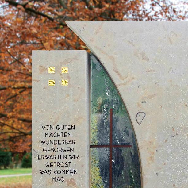 Doppelgrabstein modern buntes Glas & Kreuz - Vetro