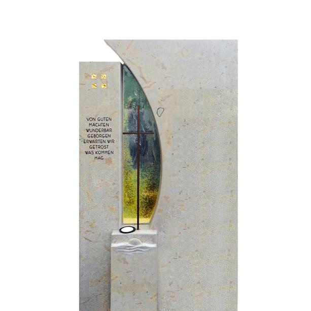Doppelgrabstein modern buntes Glas & Kreuz - Vetro