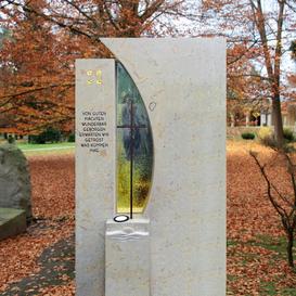 Doppelgrabstein modern buntes Glas & Kreuz - Vetro