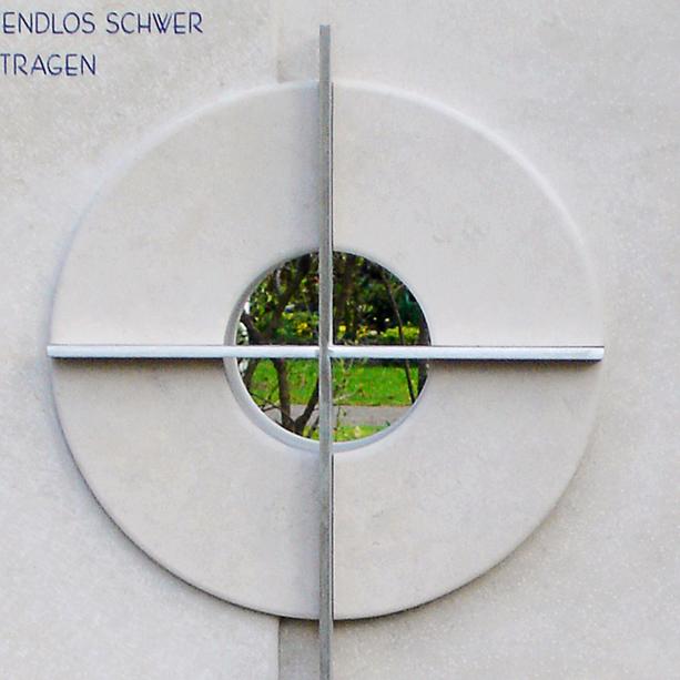 Grabdenkmal Naturstein modern mit Edelstahl Kreuz - Novero