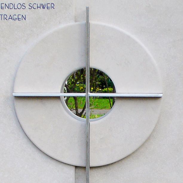 Doppelgrabstein modern stehend mit Edelstahl Kreuz - Novero