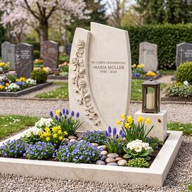 Doppelgrabstein Naturstein mit Rosen Gestaltung - Fiore