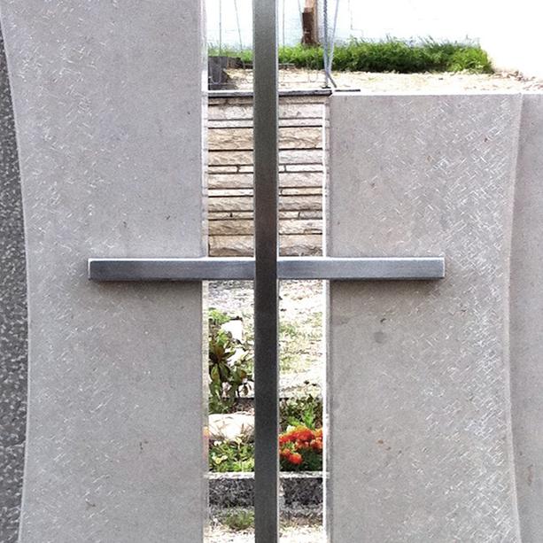 Grabstein modern zweiteilig mit Edelstahl Kreuz - Maurian