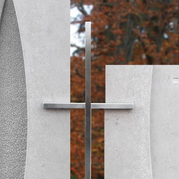 Familiengrabmal modern hell mit Edelstahl Kreuz - Maurian