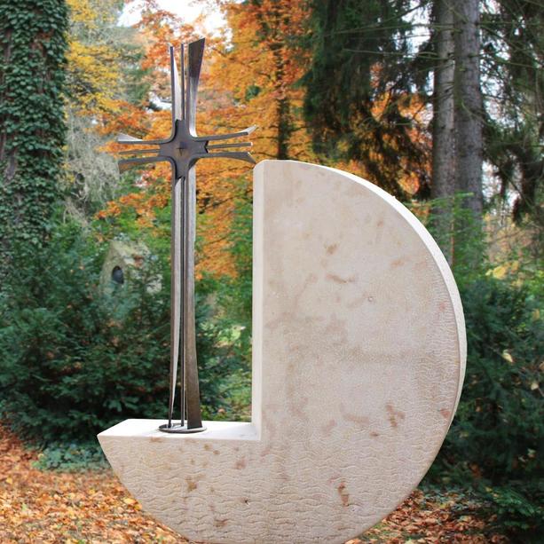 Runder Grabstein mit Bronze Kreuz Grabdesign - Tondo